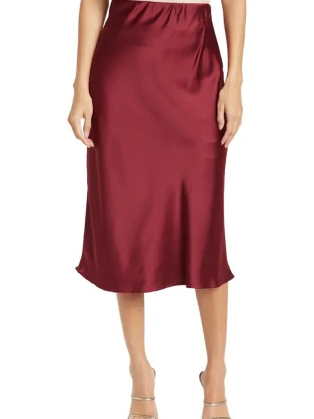 Satin Midi Slip Skirt - Maroon / Burgundy